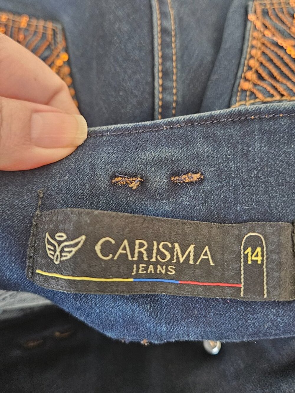 Carisma Jeans Colombian Push Up Skinny Jeans Dark Wash Sequin Circuit Pockets 14 - Picture 10 of 10